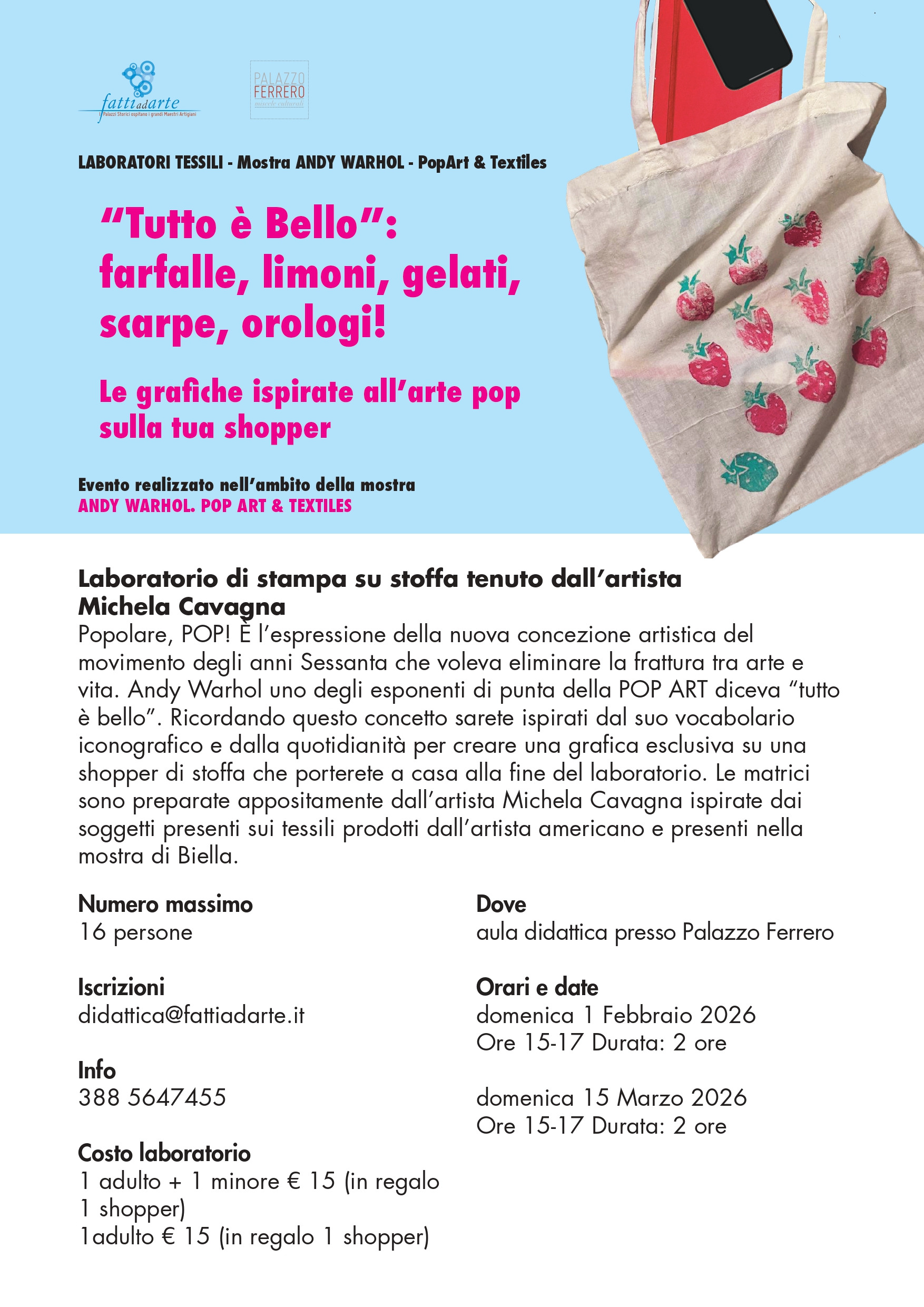 Domenica 01 02 2026 | Laboratorio di stampa su stoffa | Evento collaterale alla Mostra Andy Warhol Pop Art & Textiles|